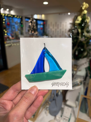 Sailboat Handcrafted Fused Glass Holiday Ornament