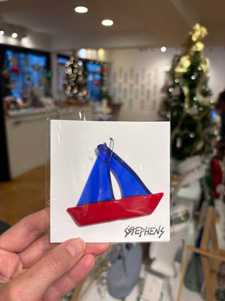 Sailboat Handcrafted Fused Glass Holiday Ornament