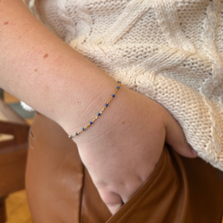 Royal Blue Enamel Dotted Gold Bracelet