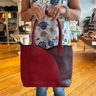 Red Recycled Leather Reversible Tote Bag, Valeria
