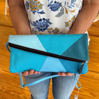 Turquoise Recycled Leather Colorblock Envelope Crossbody Bag, Mila