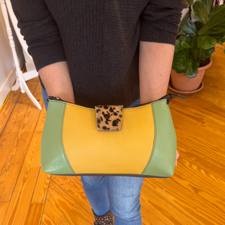 Recycled Leather Shoulder Bag, Yellow & Green