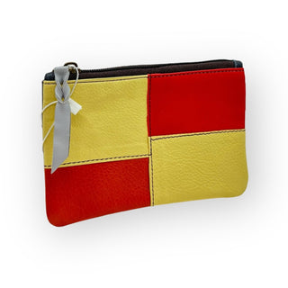 100% Recycled Leather Materials Zipper Pouch, Colorblock Light Yellow