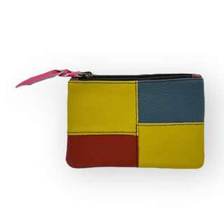 100% Recycled Leather Materials Zipper Pouch, Colorblock Mustard Yellow