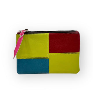 100% Recycled Leather Materials Zipper Pouch, Colorblock Lime Green