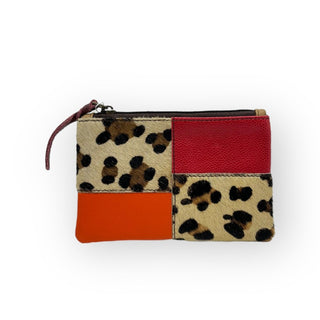 100% Recycled Leather Materials Zipper Pouch, Cheetah Print Red / Orange