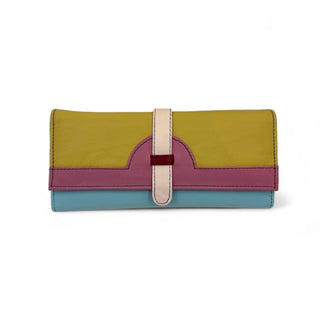 Color Block Recycled Leather Wallet, Mustard