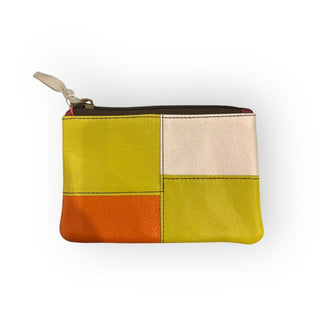 100% Recycled Leather Materials Zipper Pouch, Colorblock Lime Green Silver