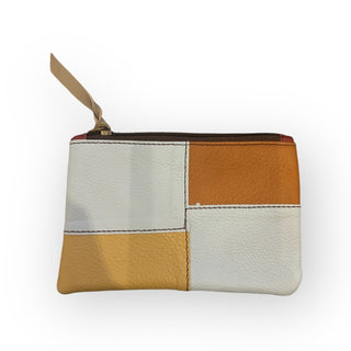 100% Recycled Leather Materials Zipper Pouch, Colorblock Light Blue Rust