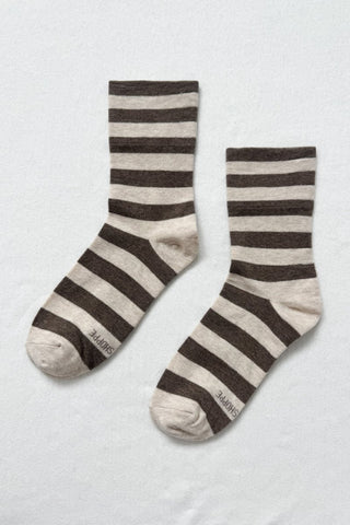 Brown & Cream Wide Striped Cotton Ankle Socks
