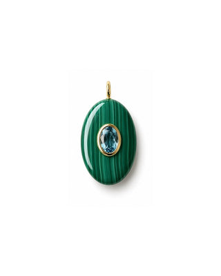 Malachite oval pendant with Blue topaz gemstone setting