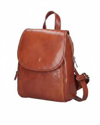 Brown leather backpack on a white background
