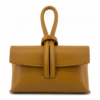 Yellow handbag with a strap on a white background