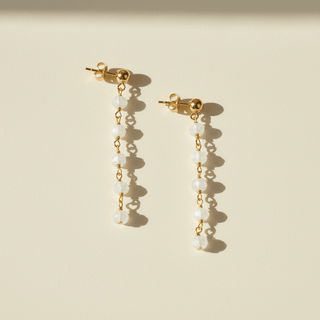 Moonstone beaded chain earrings on post