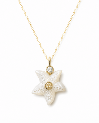 Carved Mother of Pearl Starfish Pendant with Blue Topaz, One-of-a-Kind