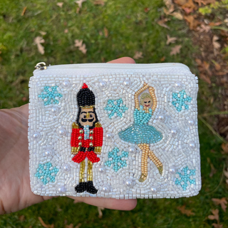 Nutcracker & Ballerina beaded coin pouch Blue