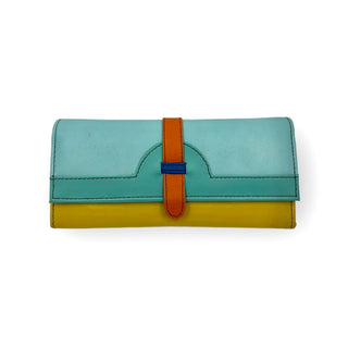 Color Block Recycled Leather Wallet, Turquoise