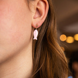 Pink Shell Earrings on Gold Post