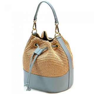 Raffia & Italian Leather Bucket Bag