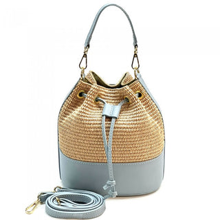 Raffia & Italian Leather Bucket Bag