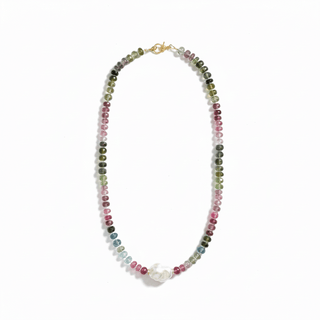 Rainbow Tourmaline Necklace with Sideways Baroque Pearl