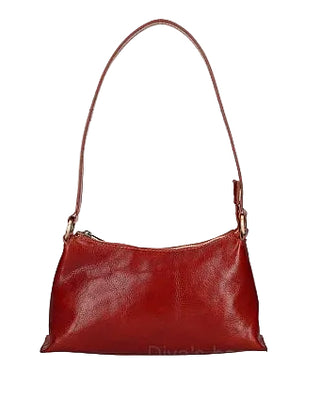 Red handbag with a strap on a white background