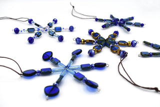 Royal Blue Handmade Beaded Snowflake Ornament