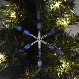 Royal Blue Handmade Beaded Snowflake Ornament