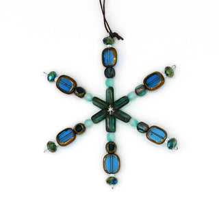 Ocean Blues Mix Handmade Beaded Snowflake Ornament