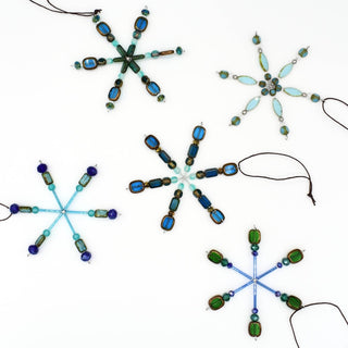 Ocean Blues Mix Handmade Beaded Snowflake Ornament