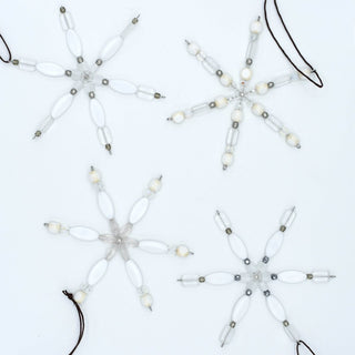 White Handmade Beaded Snowflake Ornament