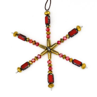 Red Handmade Beaded Snowflake Ornament