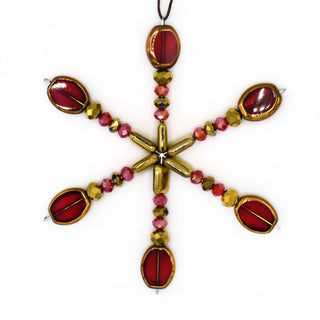 Red Handmade Beaded Snowflake Ornament