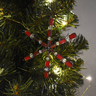 Red Handmade Beaded Snowflake Ornament