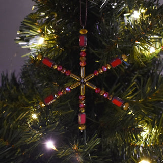 Red Handmade Beaded Snowflake Ornament