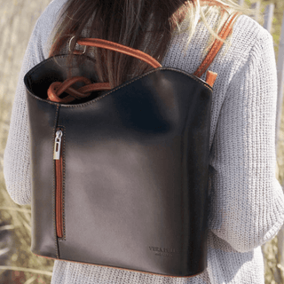 Black and Brown Italian Leather Backpack Tote Varese