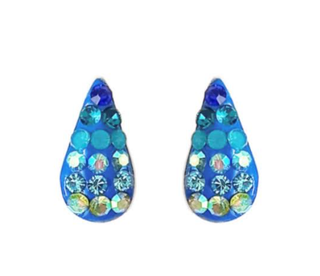 Blue Mosaic Crystal Teardrop Stud Earrings