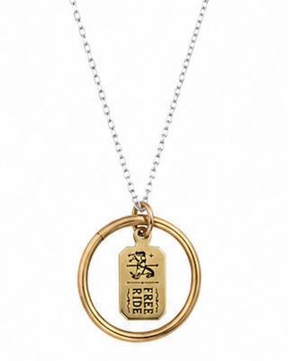 Brass Ring Pendant Necklace, Flying Horses Carousel 150th Anniversary Ticket