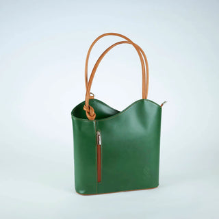 Green Leather Convertible Backpack & Tote Bag, Italian Leather Handbag