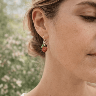 Strawberry fruit earrings on gold handmade
