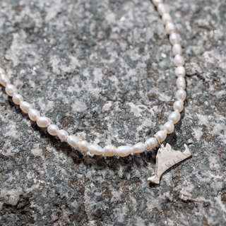 Marthas Vineyard Sterling Silver Freshwater Pearl Pendant Necklace on Dark Stone