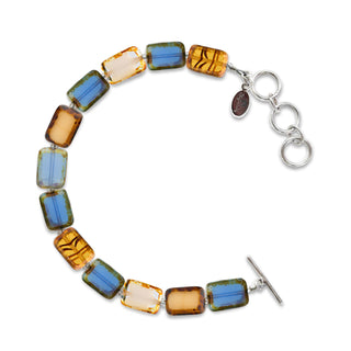 blue ivory and white glass beaded bracelet