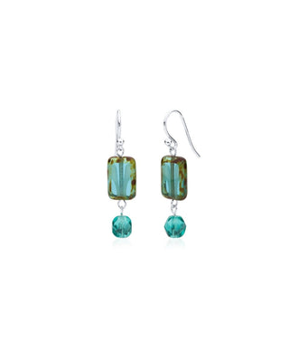 Aqua Glass Beaded Crystal Dangle Earrings
