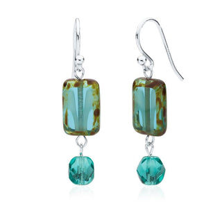 Periwinkle Glass Beaded Crystal Dangle Earrings