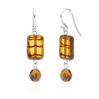 Amber Tortoise Glass Beaded Crystal Dangle Earrings
