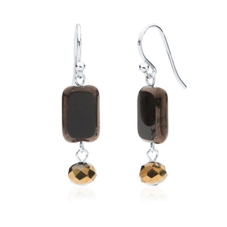Copper Black Glass Beaded Crystal Dangle Earrings