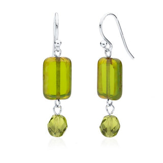 Spring Green Glass Beaded Crystal Dangle Earrings
