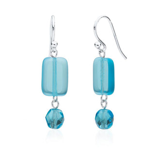 Seaglass Blue Glass Beaded Crystal Dangle Earrings