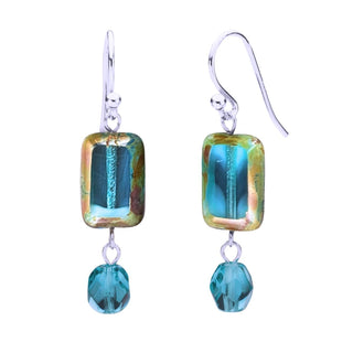 Teal Swirl Glass Beaded Crystal Dangle Earrings