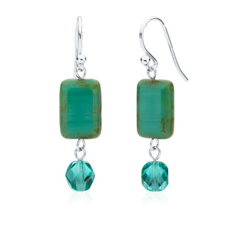 Turquoise Glass Beaded Crystal Dangle Earrings